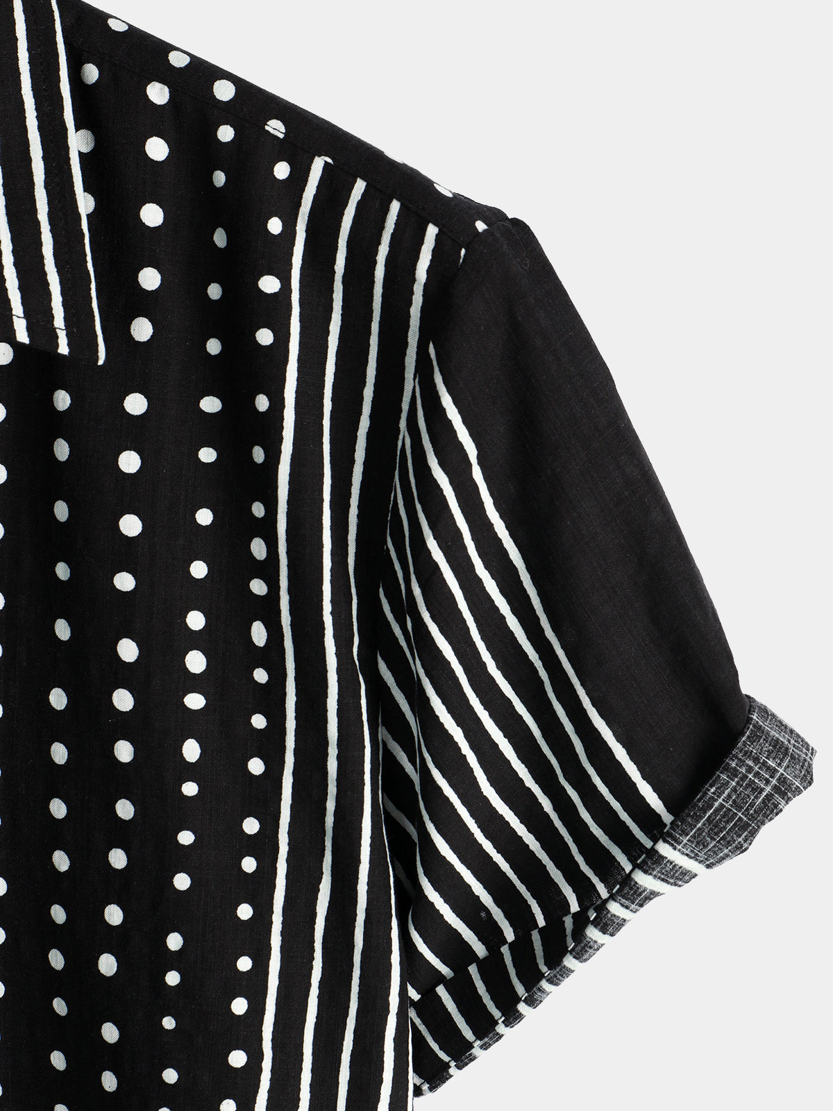 Camicia corta da uomo retrò a righe nere e a pois con bottoni