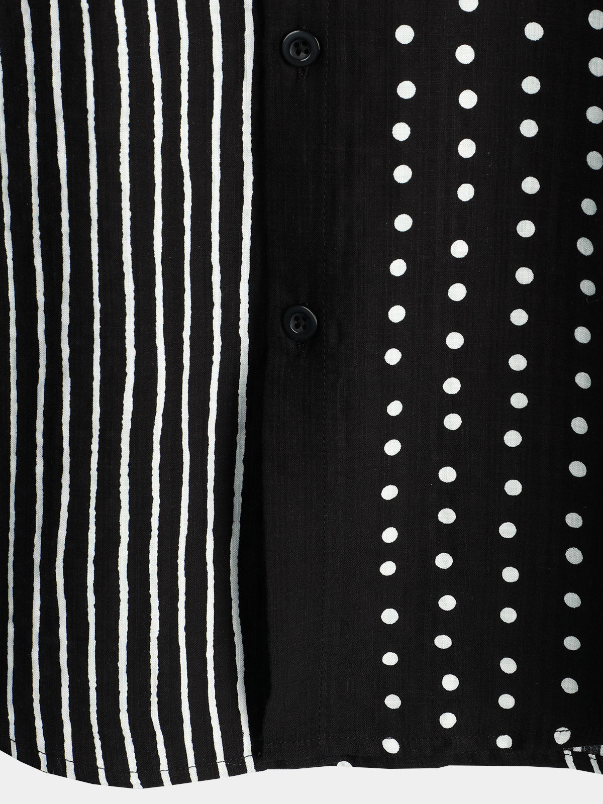 Camicia corta da uomo retrò a righe nere e a pois con bottoni
