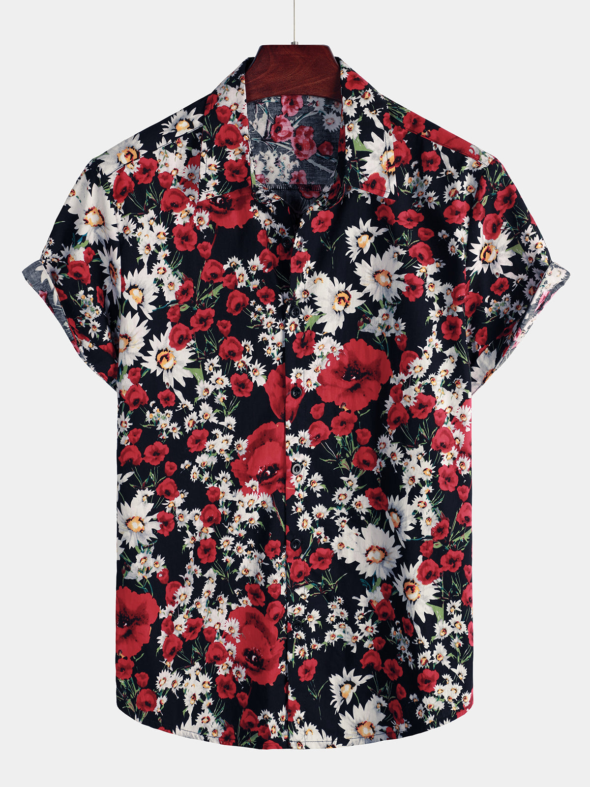 Camicia a maniche corte con stampa floreale da uomo