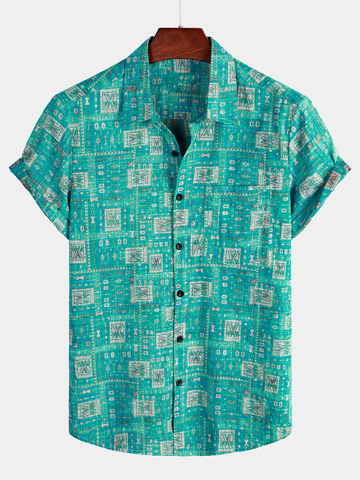 Camicia vintage da uomo casual con tasca per le vacanze