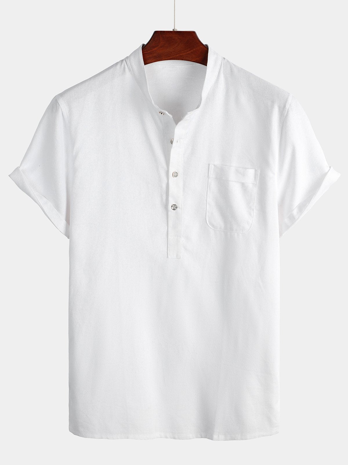 Camicia casual da uomo con colletto Henley a maniche corte