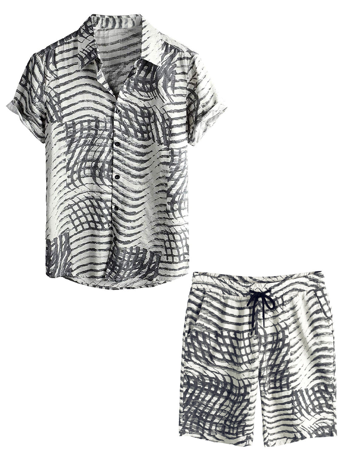Set da uomo in camicia abbottonata casual vintage e pantaloni corti abbinati