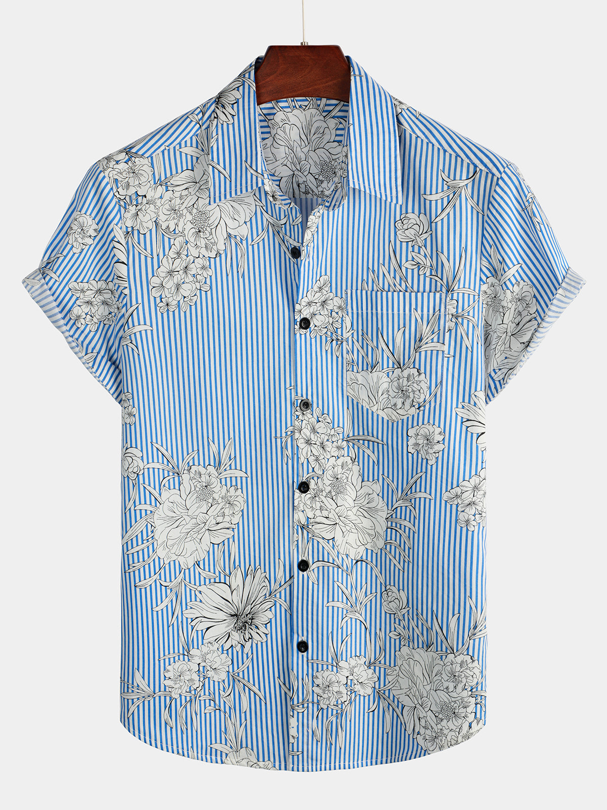 Camicia hawaiana uomo a maniche corte a righe e fiori