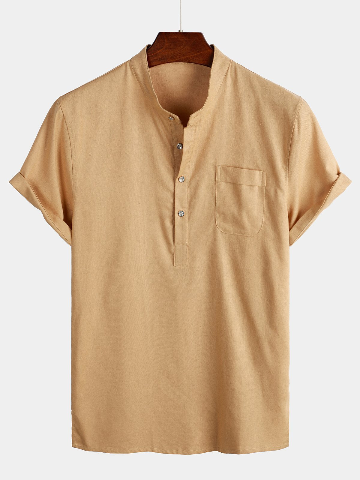 Camicia casual da uomo con colletto Henley a maniche corte