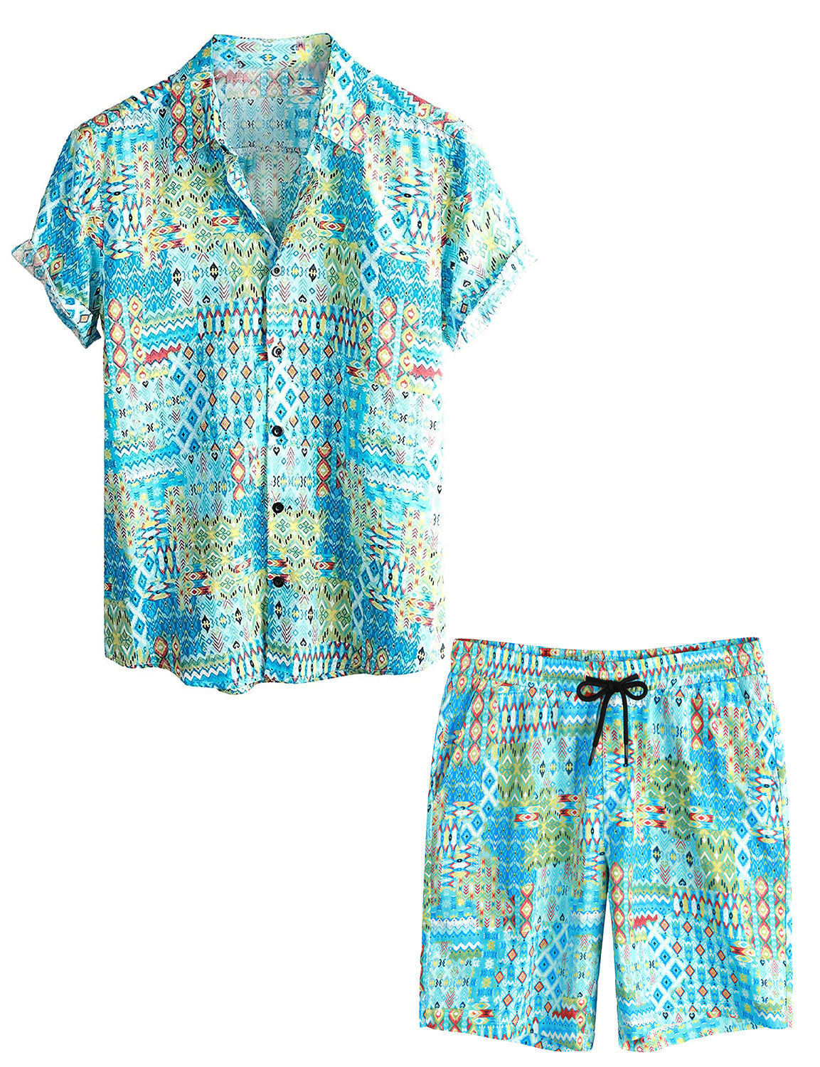 Set da uomo in camicia abbottonata casual vintage e pantaloni corti abbinati