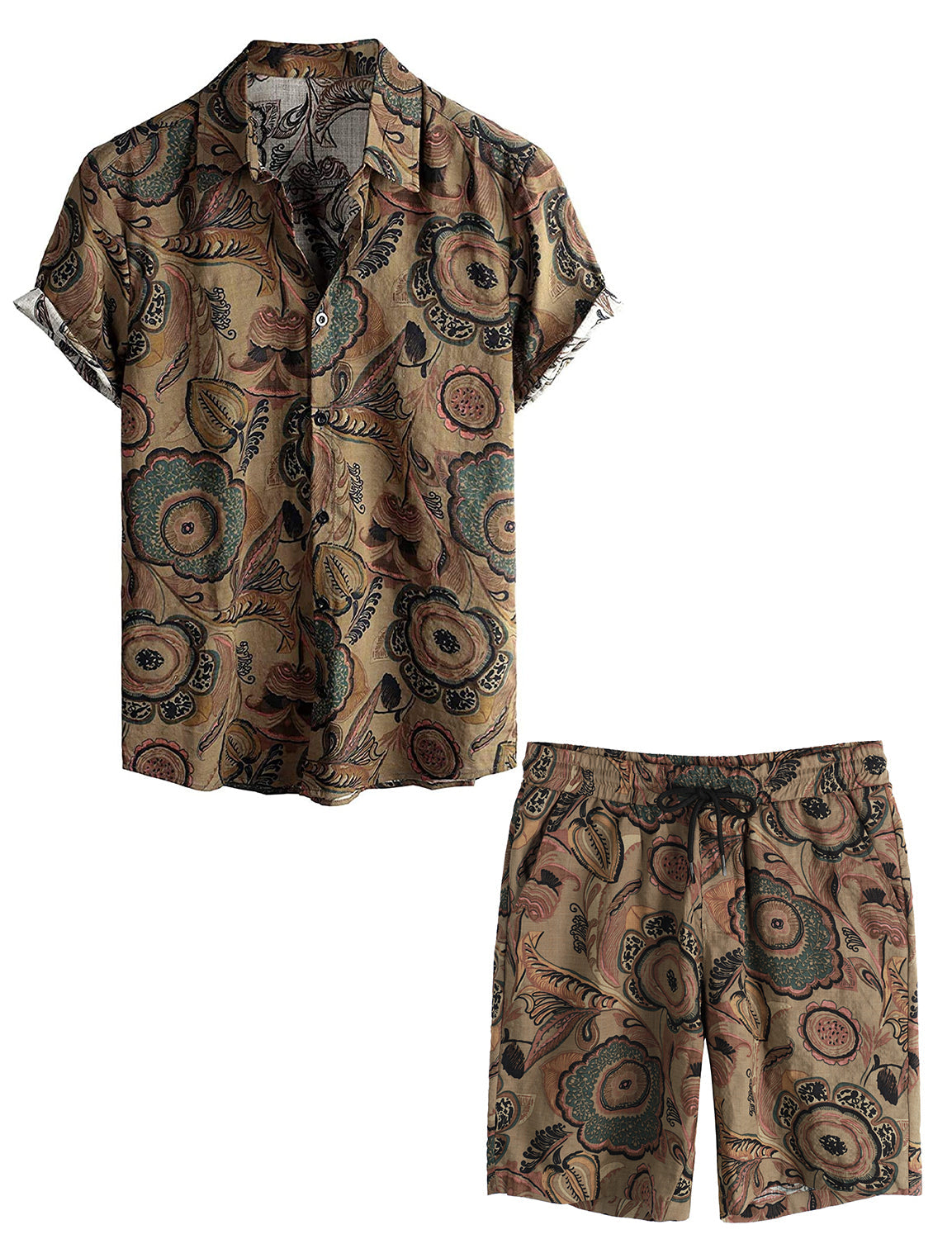 Set da uomo in camicia abbottonata casual vintage e pantaloni corti abbinati