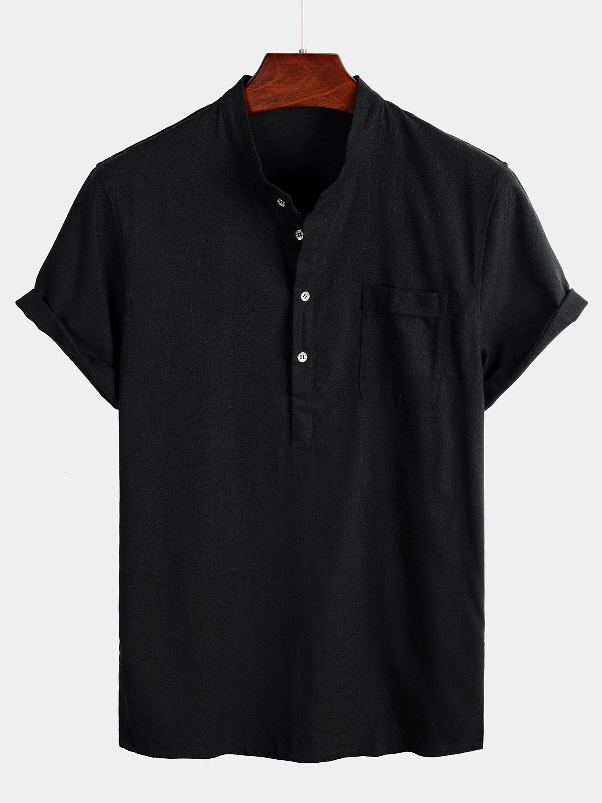 Camicia casual da uomo con colletto Henley a maniche corte