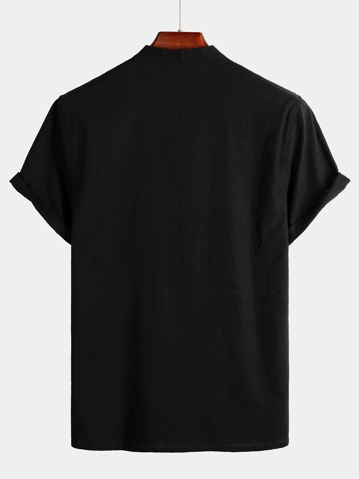 Camicia a colletto alto da uomo in lino e cotone a tinta unita