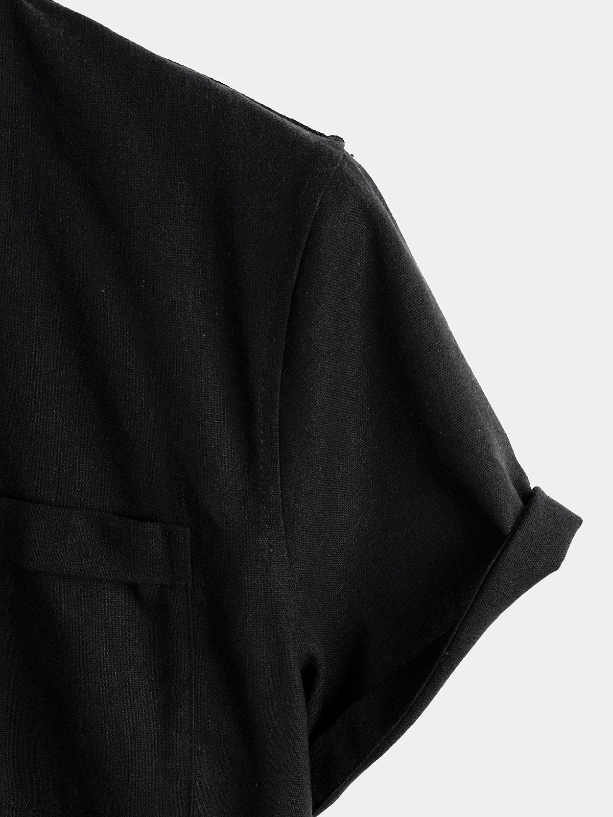 Camicia casual da uomo con colletto Henley a maniche corte
