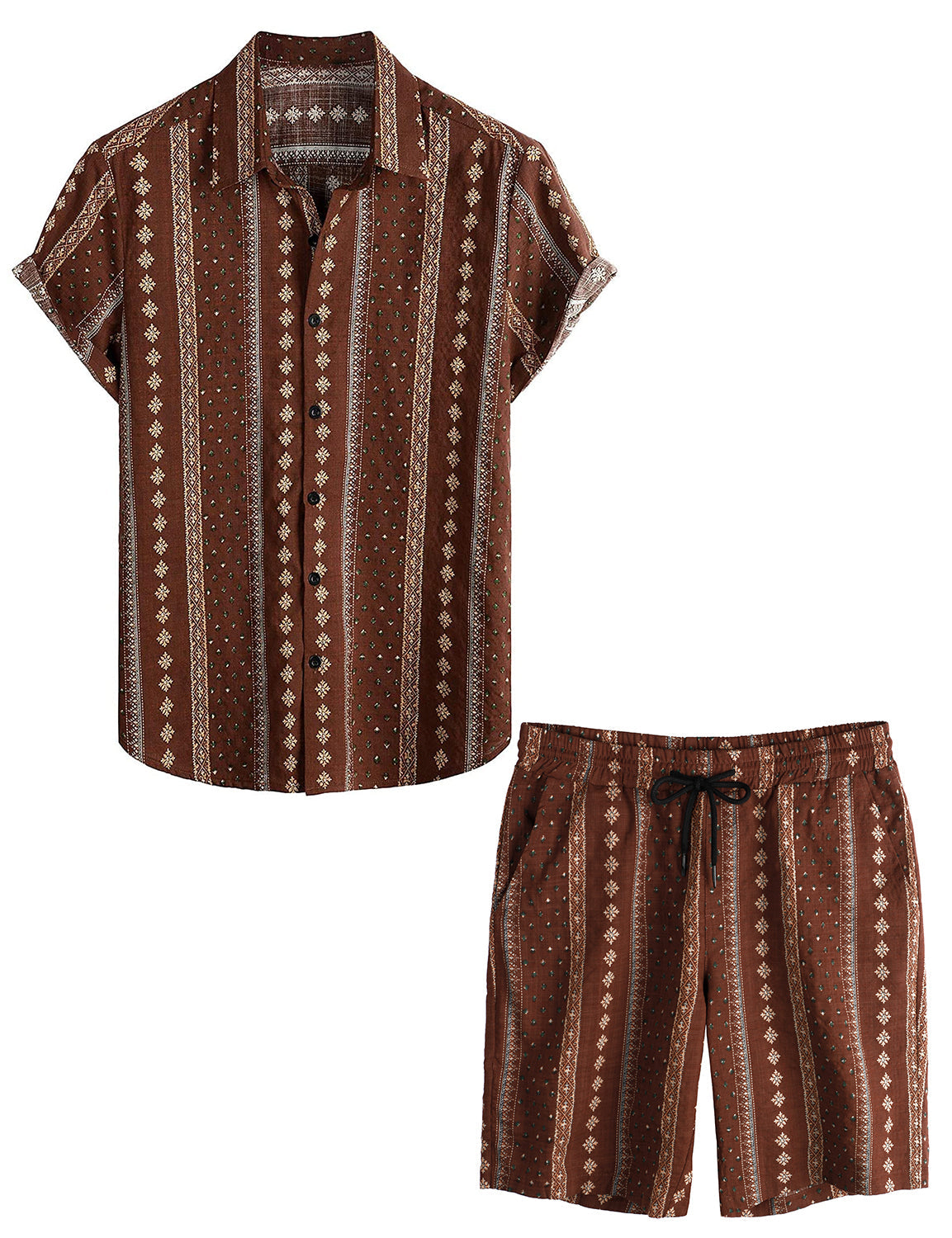Set da uomo in camicia abbottonata casual vintage e pantaloni corti abbinati