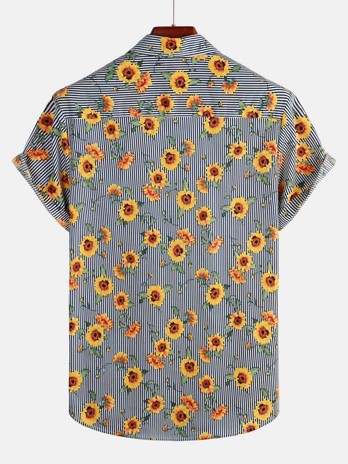 Camicia hawaiana a maniche corte con stampa di girasoli a righe e floreale per uomo