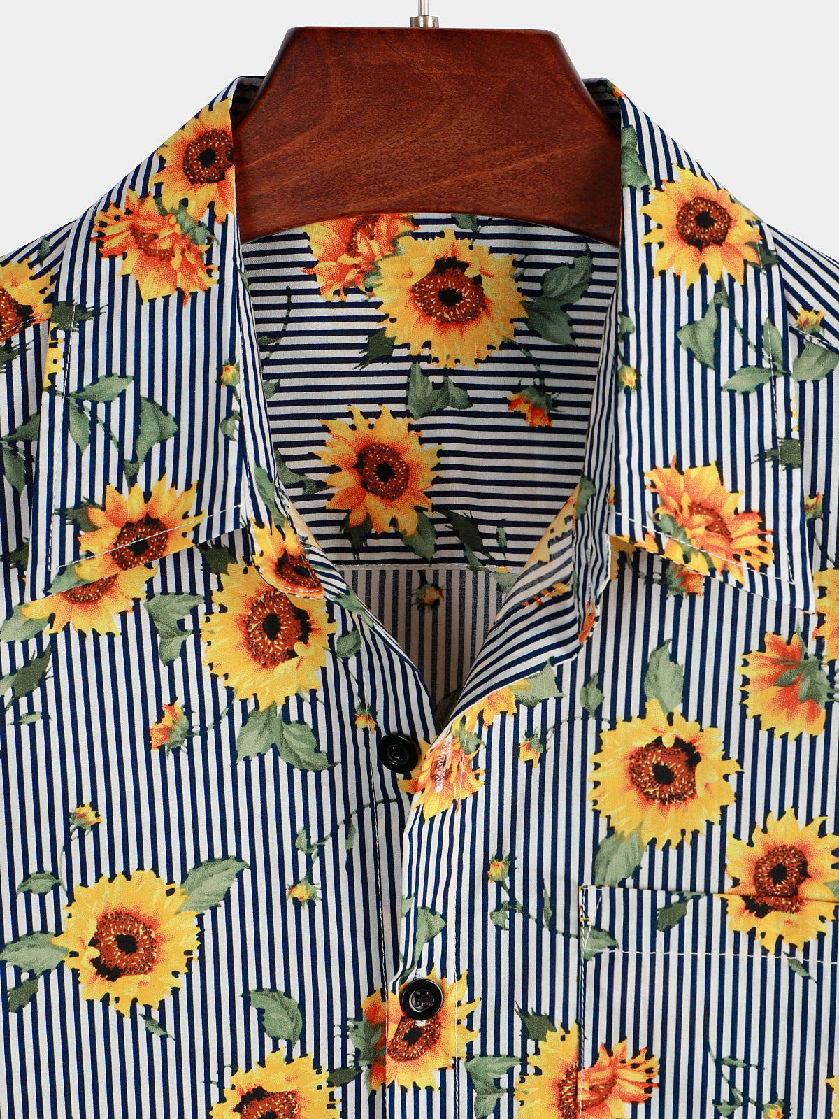 Camicia hawaiana a maniche corte con stampa di girasoli a righe e floreale per uomo