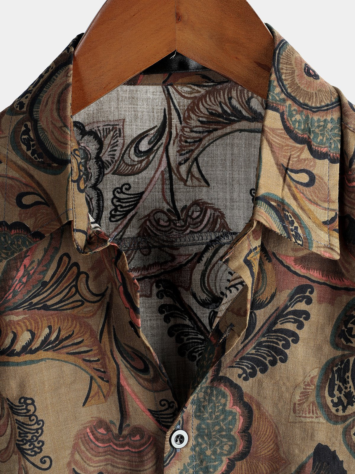 Camicia da uomo retrò casual a maniche corte in cotone marrone