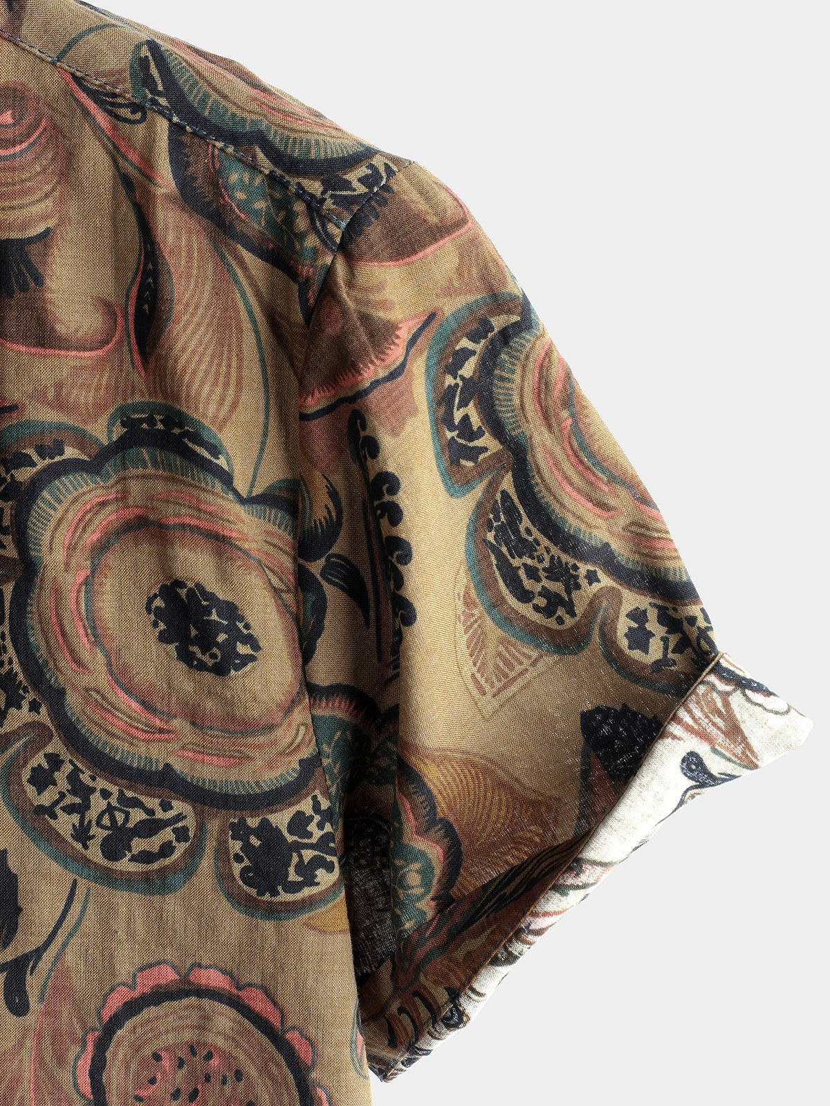 Camicia da uomo retrò casual a maniche corte in cotone marrone