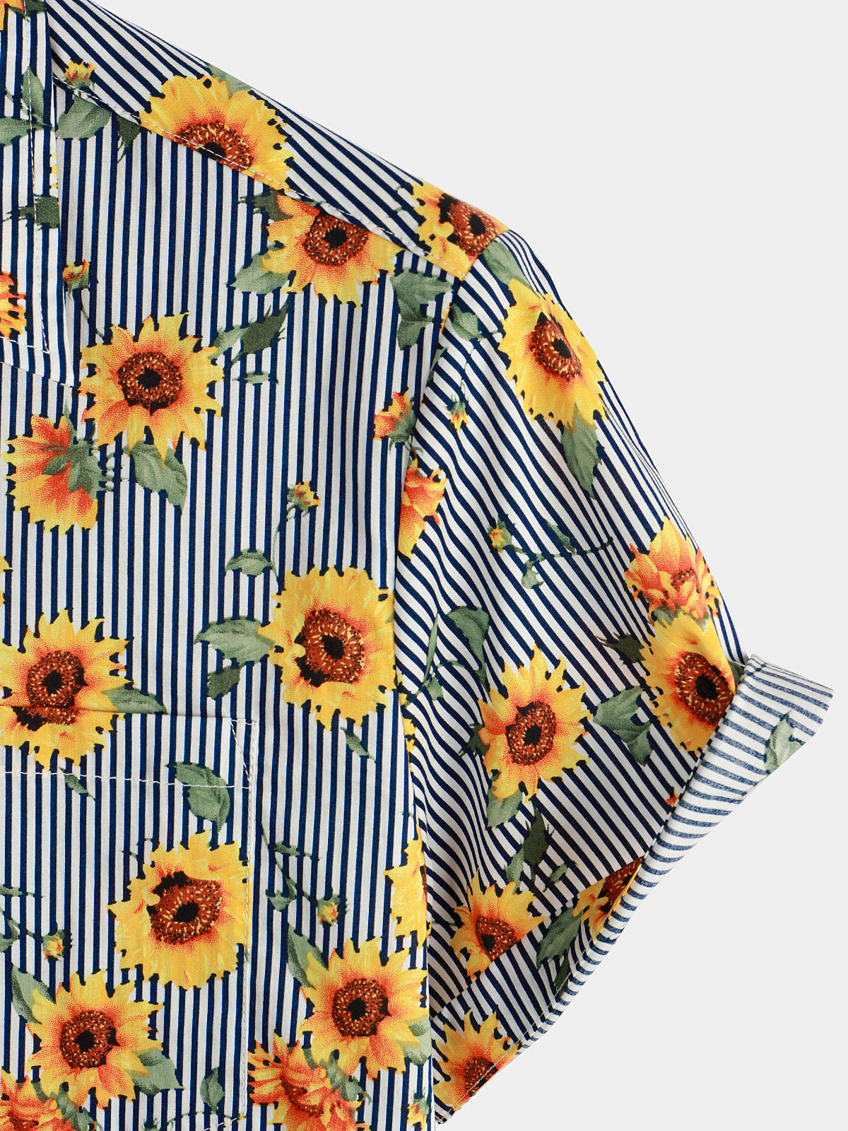 Camicia hawaiana a maniche corte con stampa di girasoli a righe e floreale per uomo