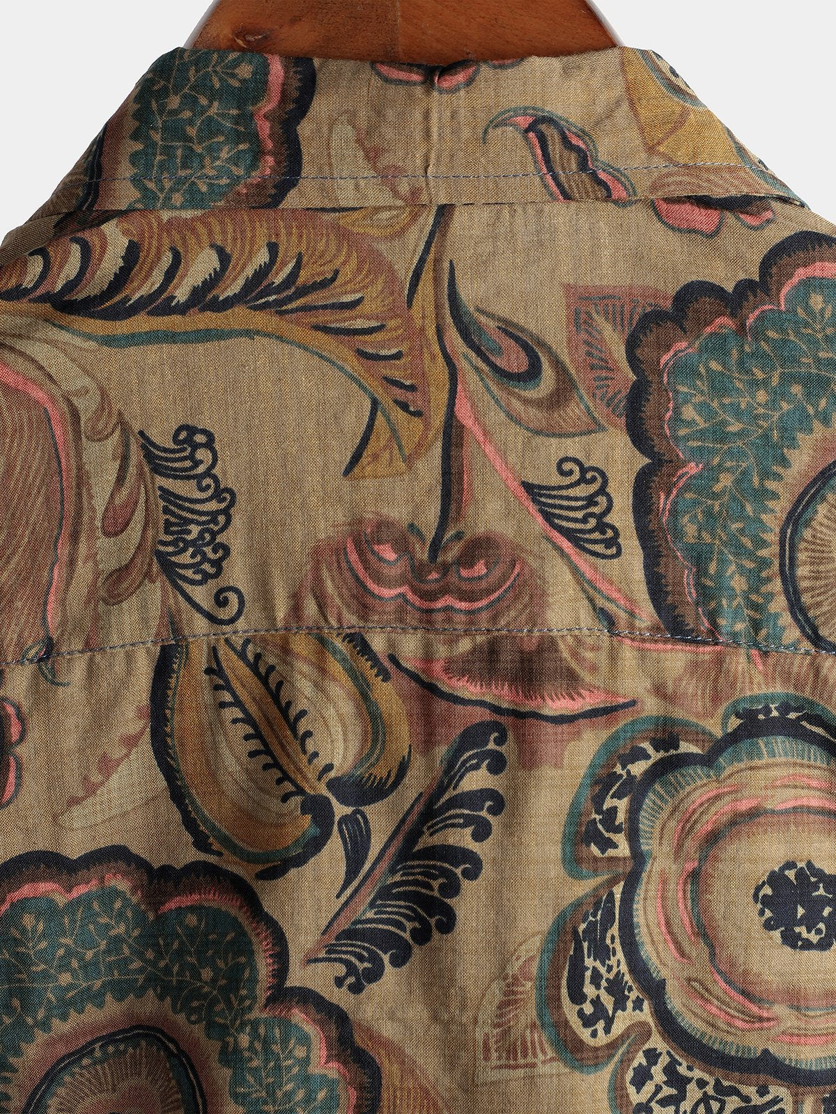 Camicia da uomo retrò casual a maniche corte in cotone marrone