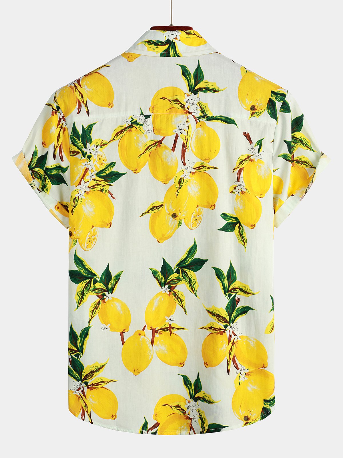 Camicia hawaiana estiva da uomo a maniche corte con stampa di limoni gialli tropicali