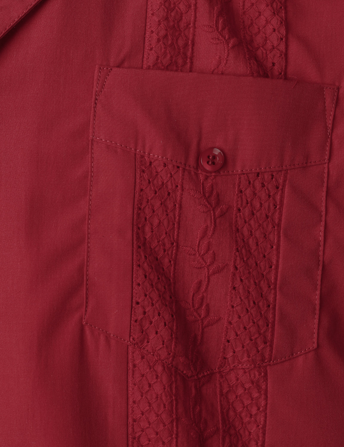 Camicia guayabera cubana rossa a maniche corte con tasca da uomo