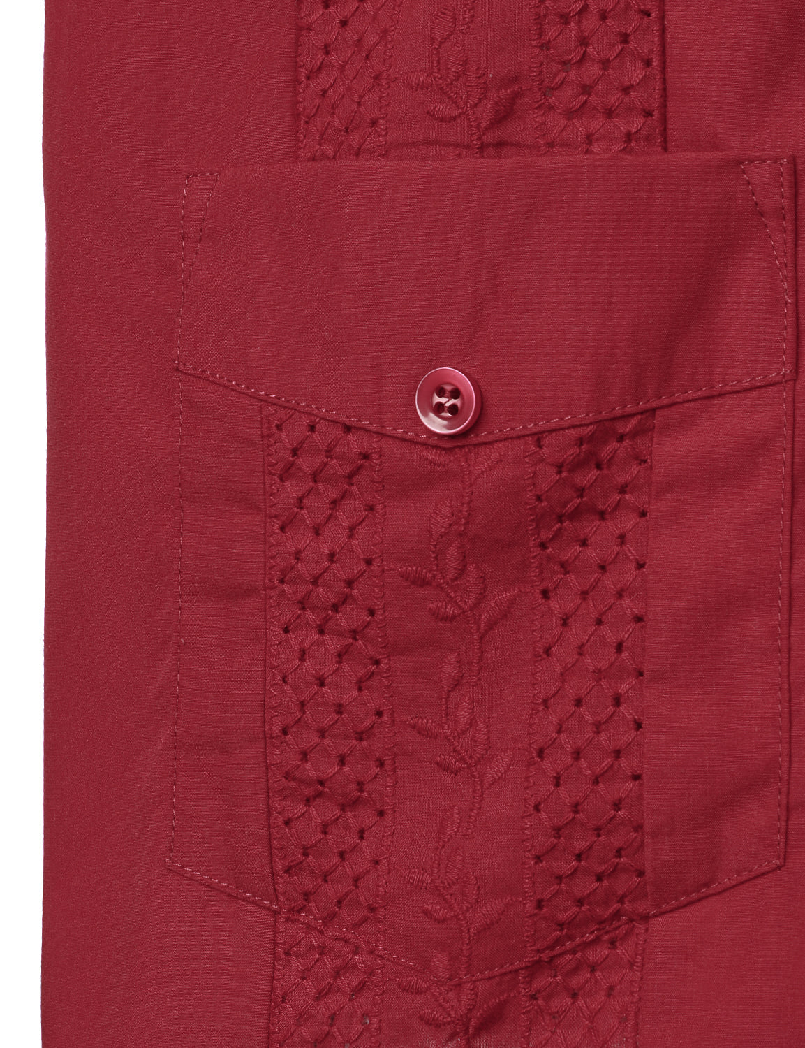 Camicia guayabera cubana rossa a maniche corte con tasca da uomo