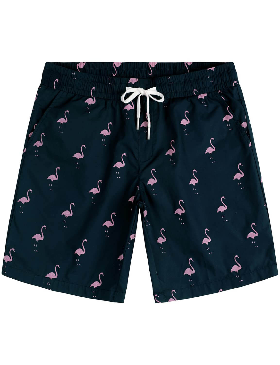 Set di Camicia e Pantaloni Corti in Cotone Estivo Blu con Fenicotteri per Uomo