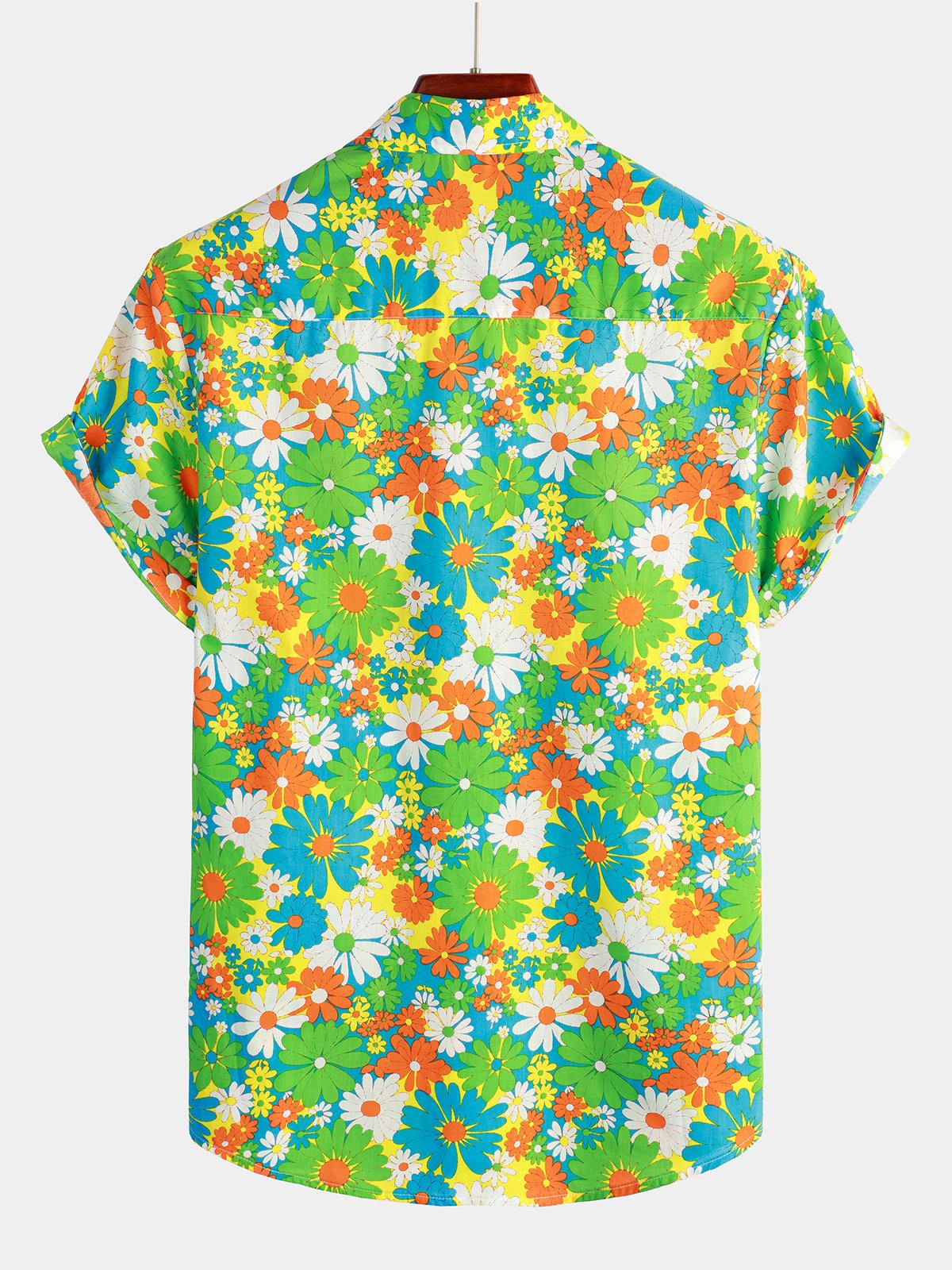 Camicia hawaiana tropicale in cotone floreale verde da uomo