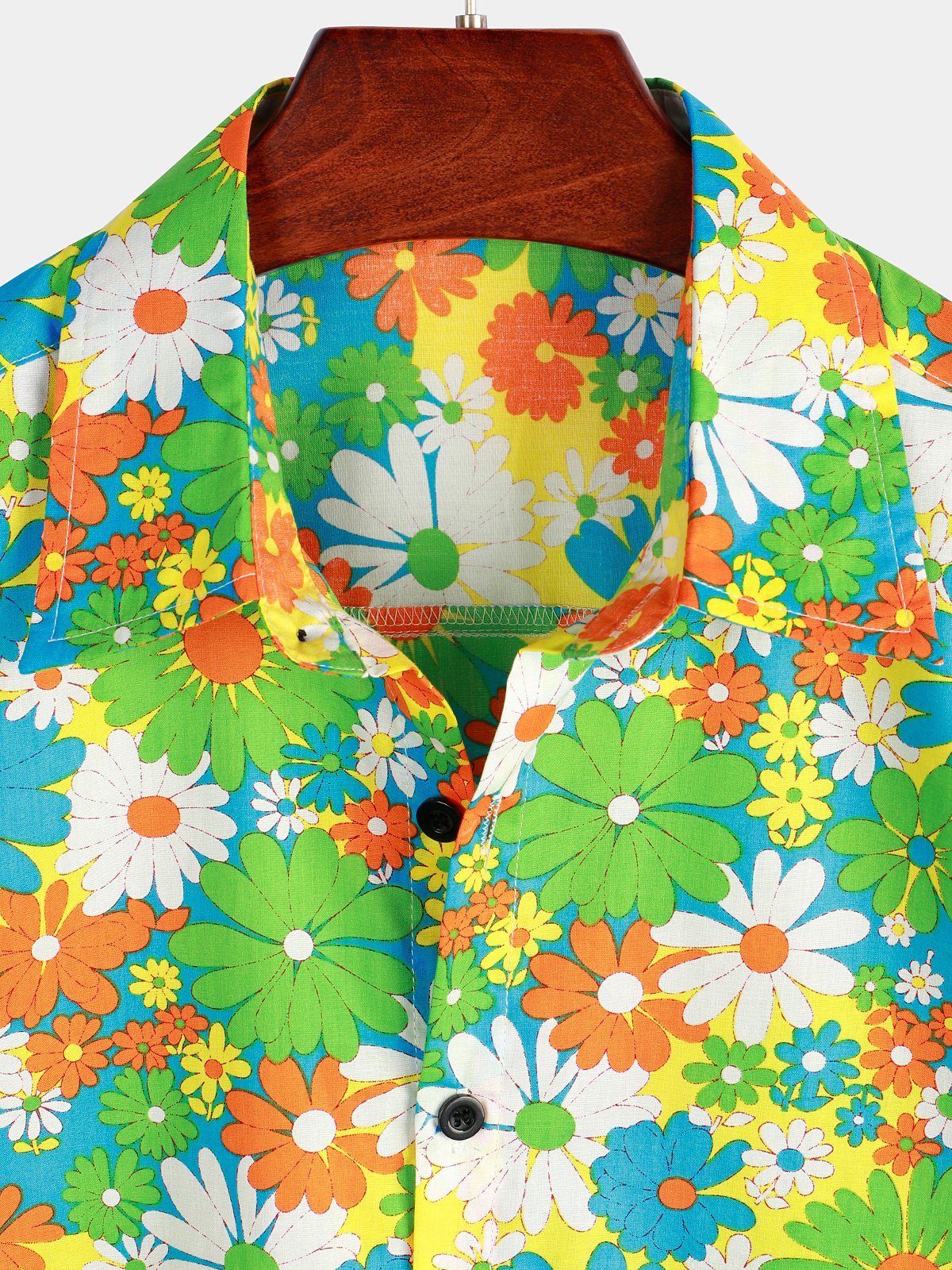 Camicia hawaiana tropicale in cotone floreale verde da uomo