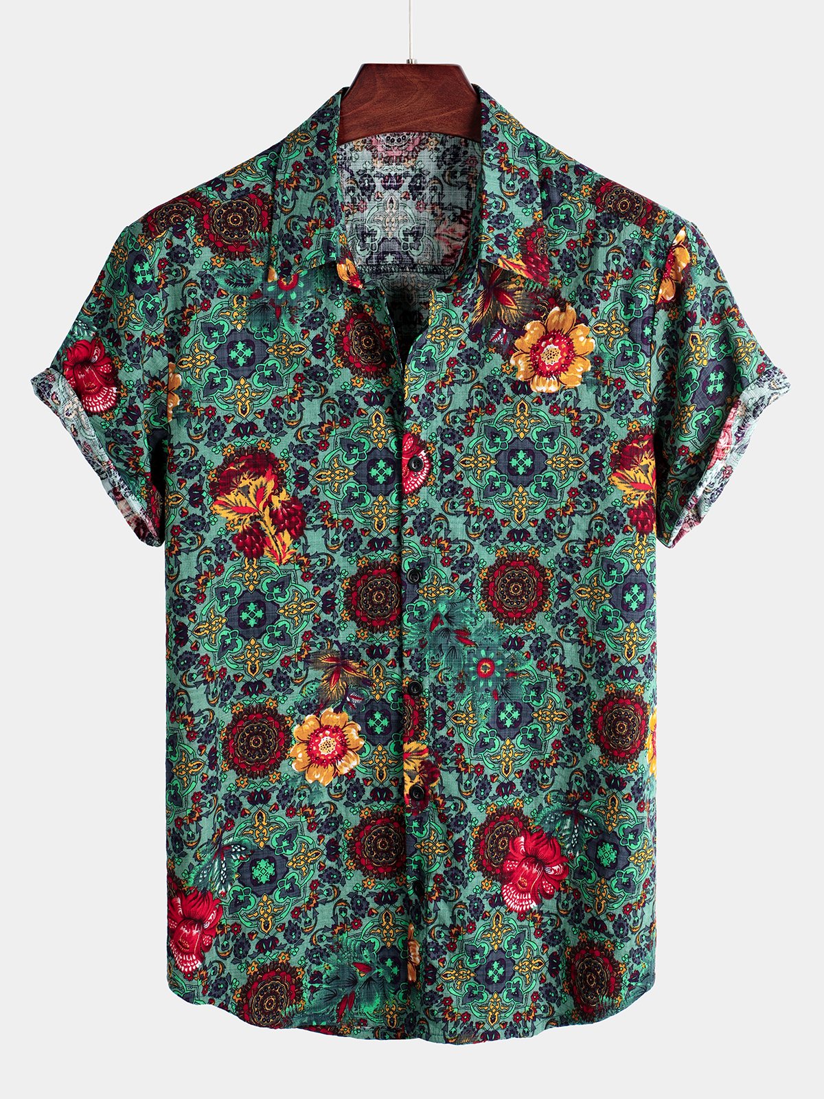 Camicia hawaiana in cotone a maniche corte con stampa floreale vintage da uomo