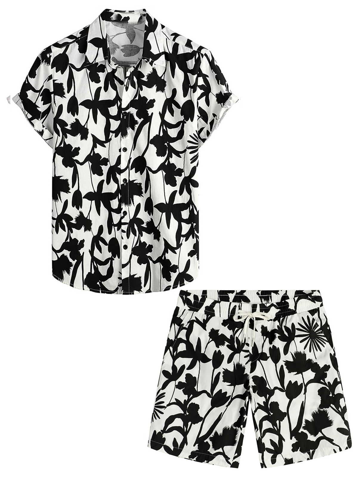 Set Camicia e Pantaloni Corti da Spiaggia in Cotone Hawaii Casual Estivi da Uomo