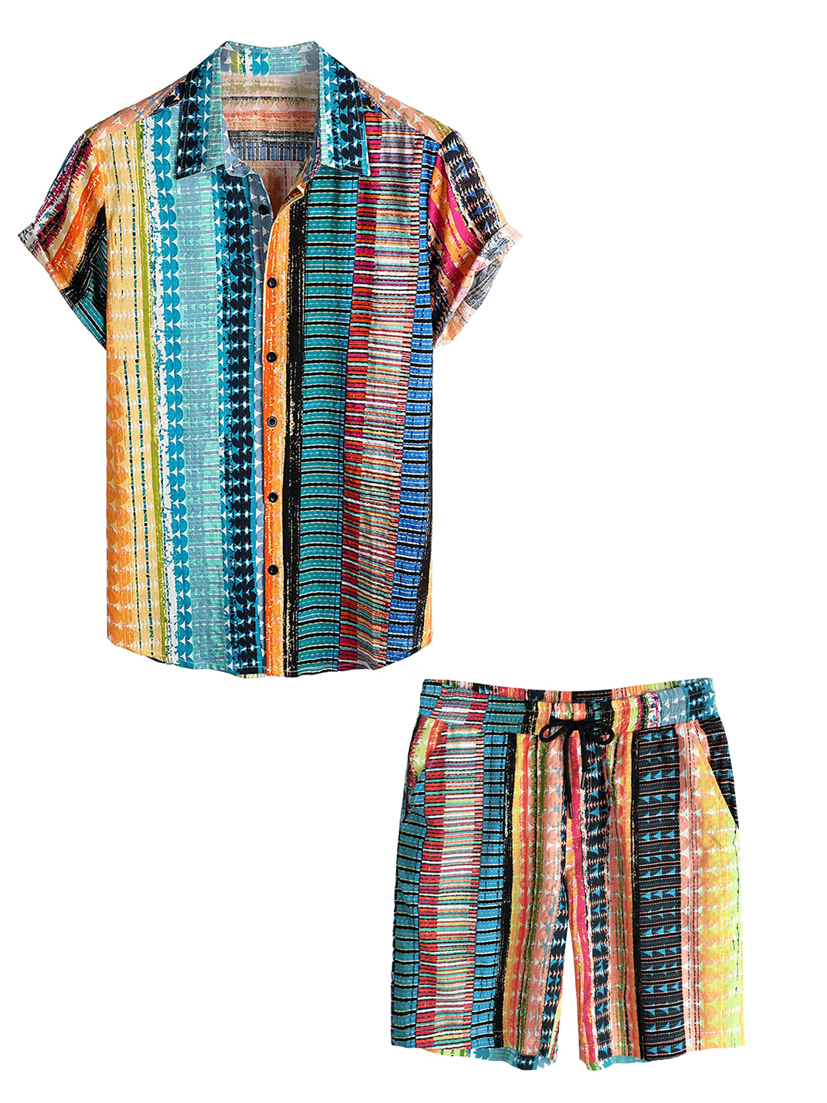 Set Camicia e Pantaloni Corti Casual Estivi da Uomo Vintage