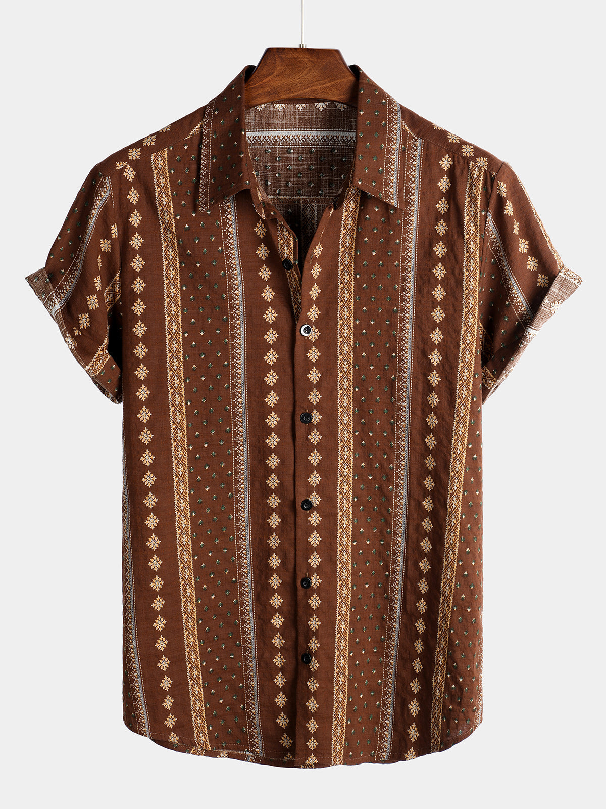 Camicia corta da uomo in cotone retrò degli anni '70 con bottoni