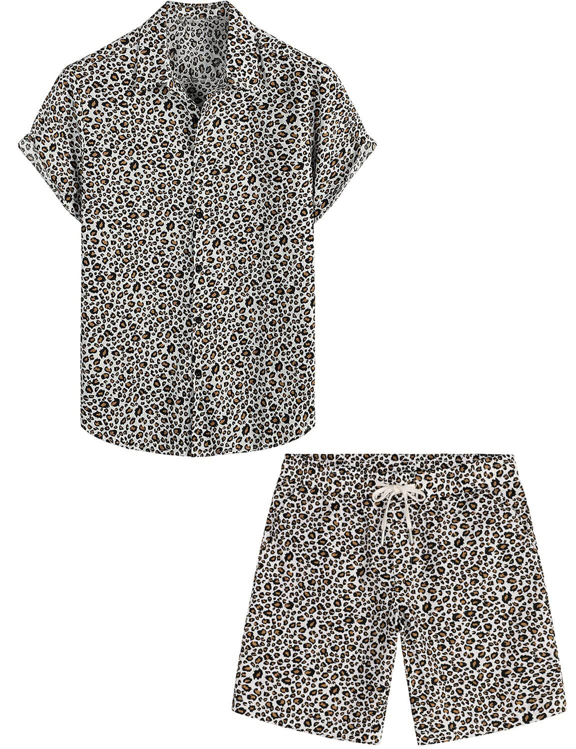 Set di Camicia e Pantaloni Corti in Cotone Estivo Blu con Fenicotteri per Uomo