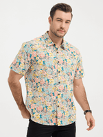 Camicia corta da uomo casual in cotone con bottoni e stampa floreale