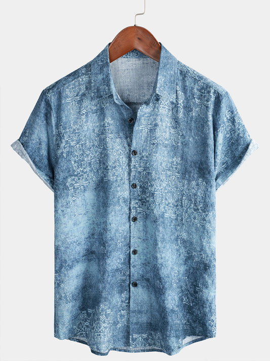 Camicia da uomo in cotone vintage azzurro chiaro