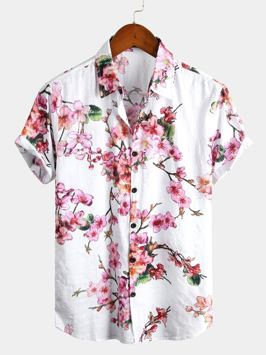 Camicia hawaiana tropicale da uomo in cotone floreale