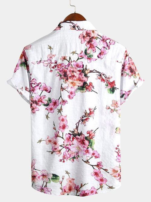 Camicia hawaiana tropicale da uomo in cotone floreale