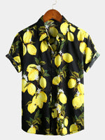 Camicia hawaiana estiva da uomo a maniche corte con stampa di limoni gialli tropicali