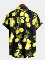 Camicia hawaiana estiva da uomo a maniche corte con stampa di limoni gialli tropicali