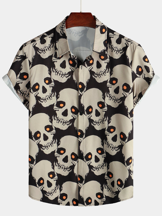 Camicia hawaiana a maniche corte da uomo con teschio e roccia