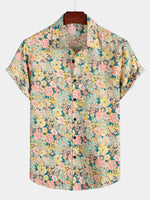 Camicia corta da uomo casual in cotone con bottoni e stampa floreale