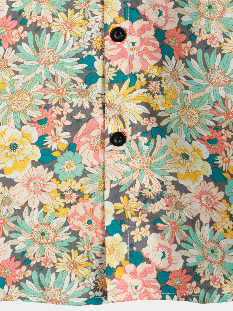 Camicia corta da uomo casual in cotone con bottoni e stampa floreale