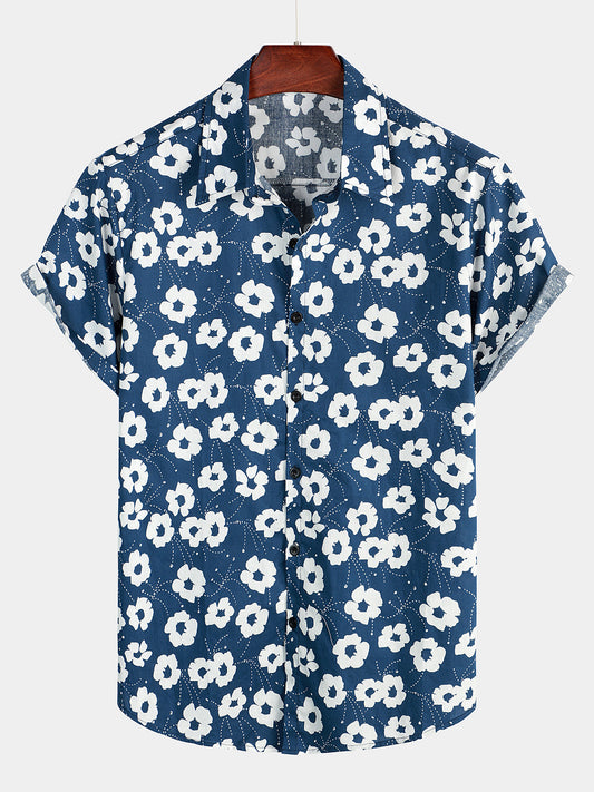 Camicia casual in cotone traspirante con stampa floreale da uomo