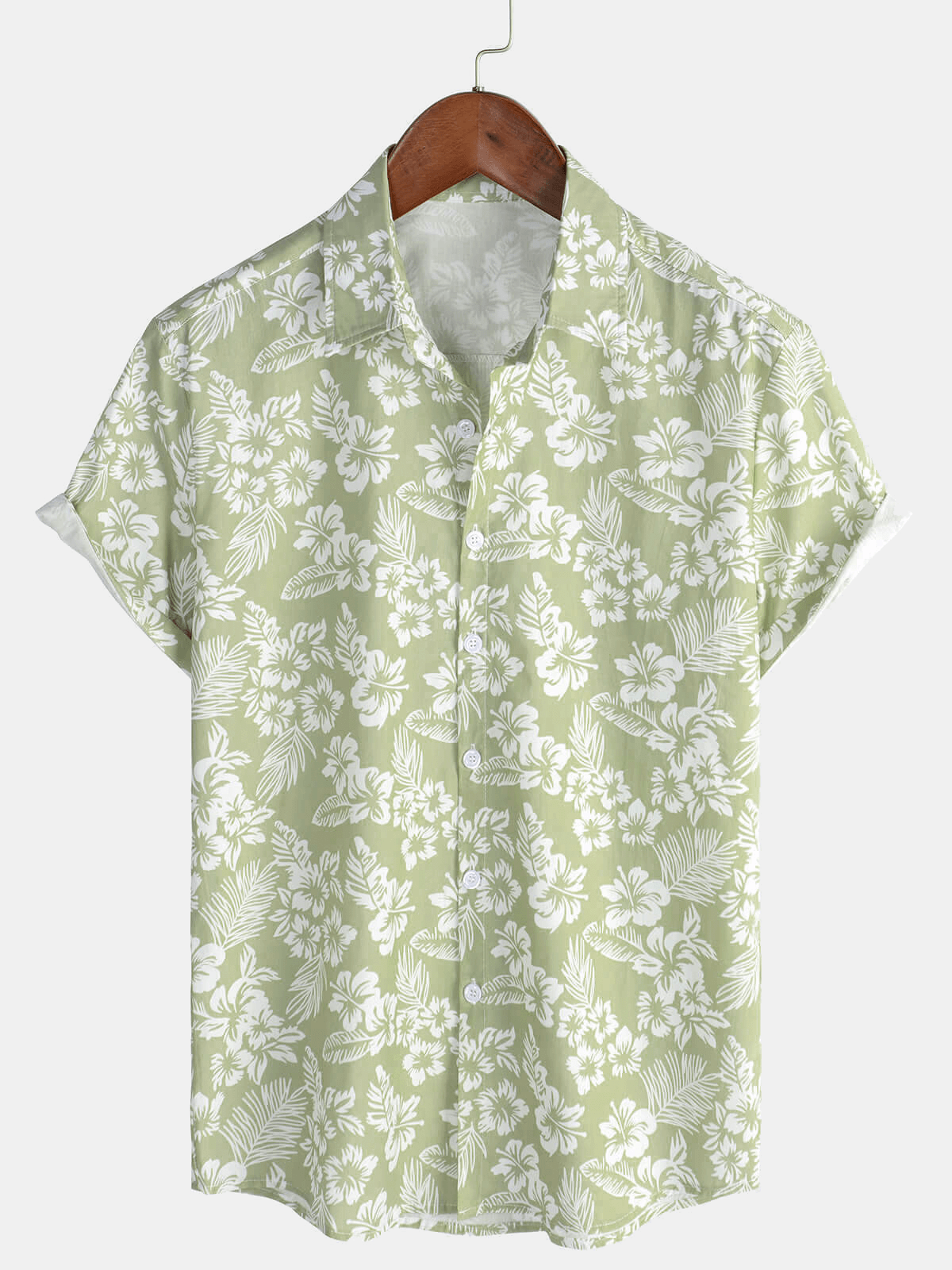 Camicia a maniche corte da uomo hawaiana verde per le feste