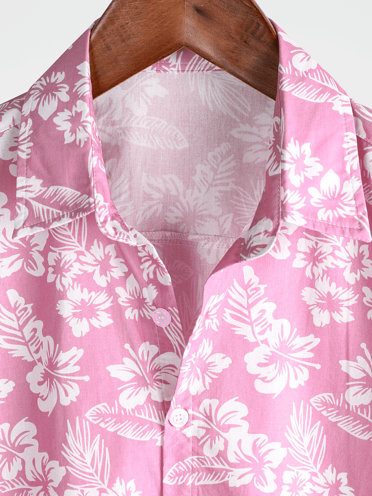 Camicia da uomo a maniche corte con motivo floreale hawaiano in cotone rosa