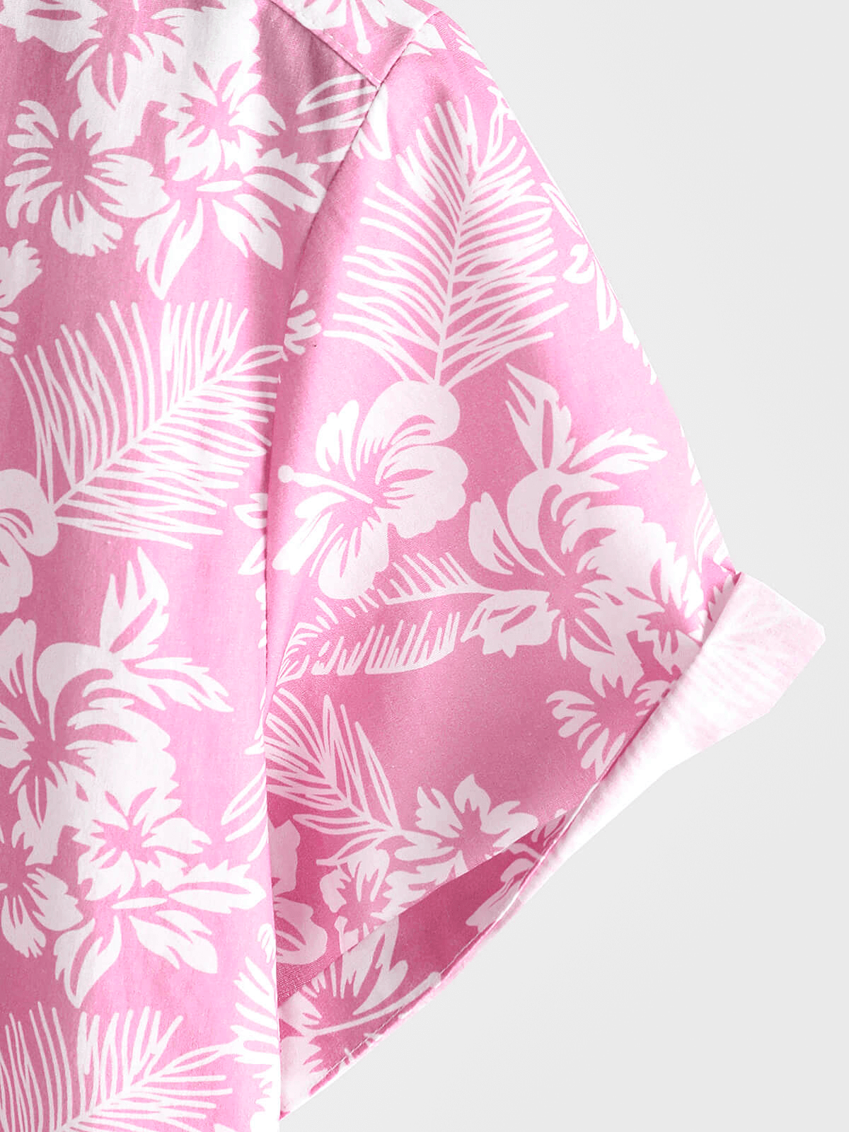 Camicia da uomo a maniche corte con motivo floreale hawaiano in cotone rosa