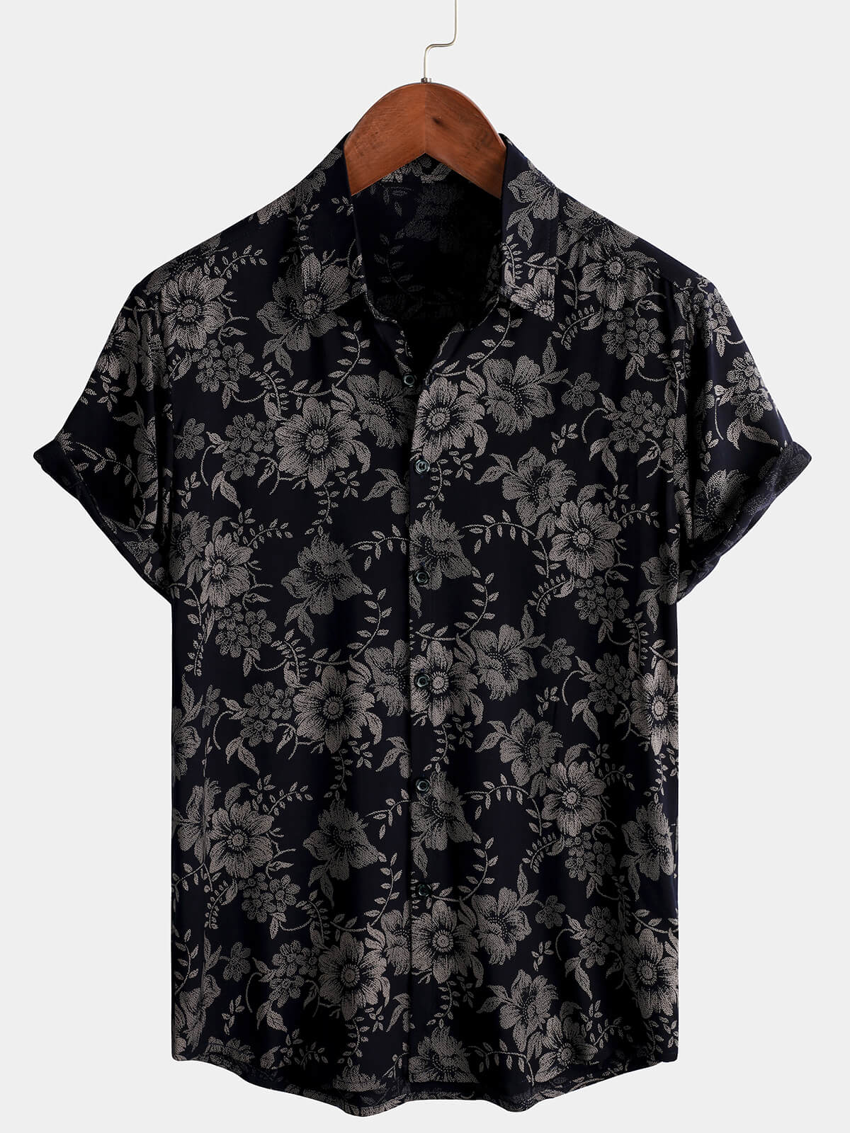 Camicia a maniche corte vintage con stampa floreale da uomo