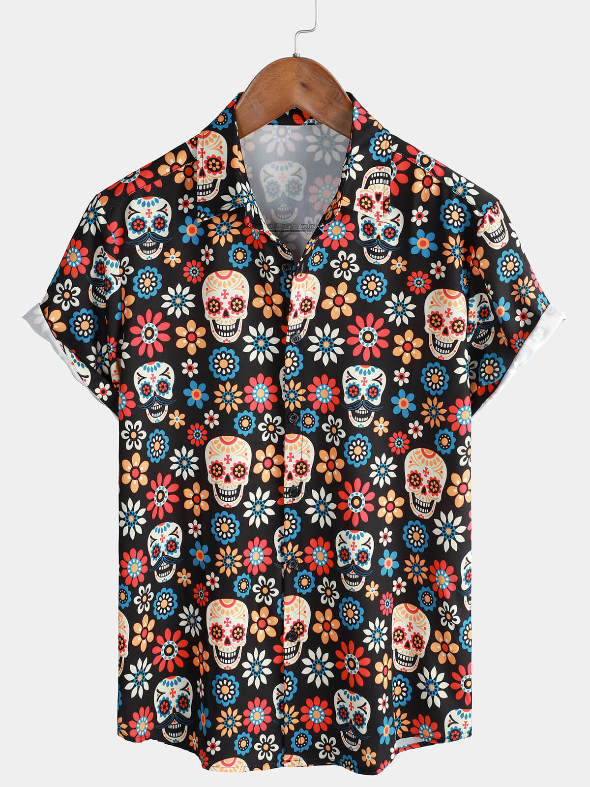 Camicia estiva a maniche corte da uomo con teschio di zucchero punk rock