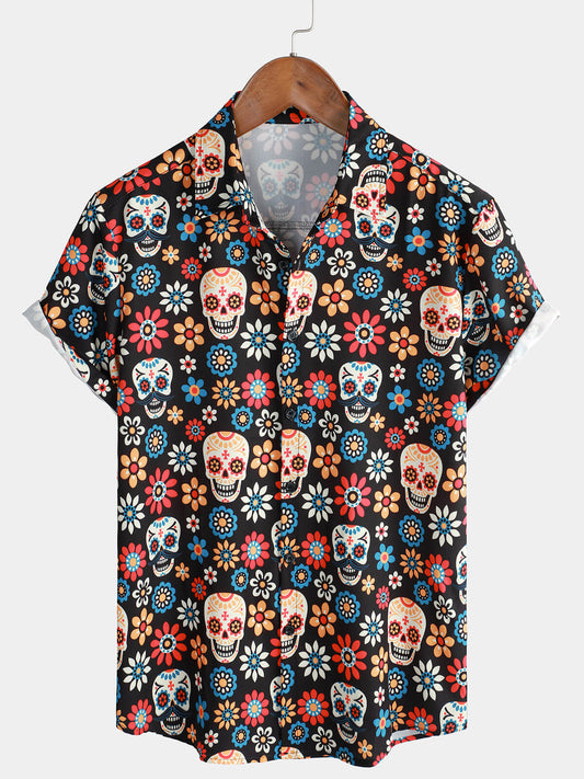 Camicia estiva a maniche corte da uomo con teschio di zucchero punk rock