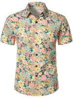 Camicia corta da uomo casual in cotone con bottoni e stampa floreale