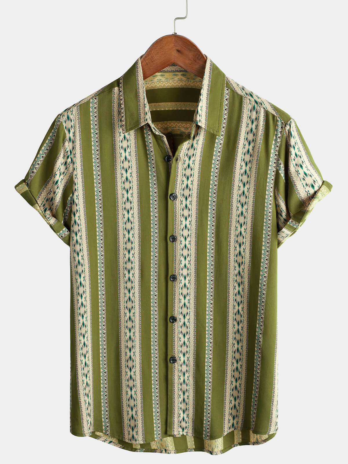 Camicia vintage a maniche corte a righe verdi da uomo