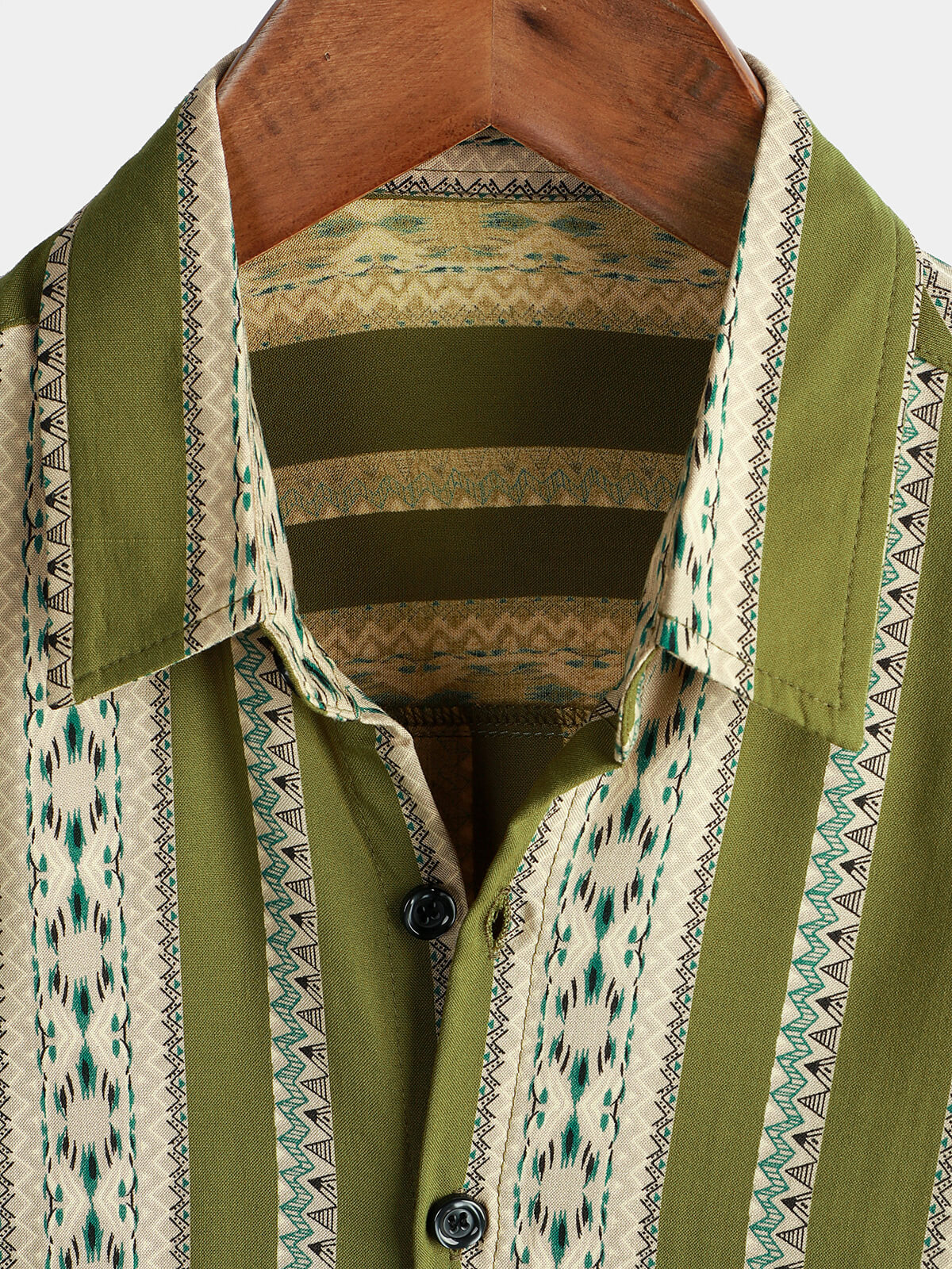 Camicia vintage a maniche corte a righe verdi da uomo